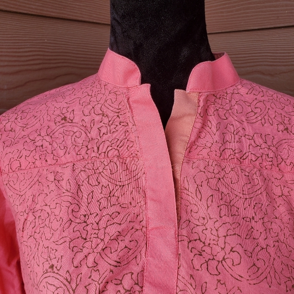 Beechtree Pret Kurta Pink with Brown Floral Print and Embroidered Flowers EUC - Picture 12 of 17